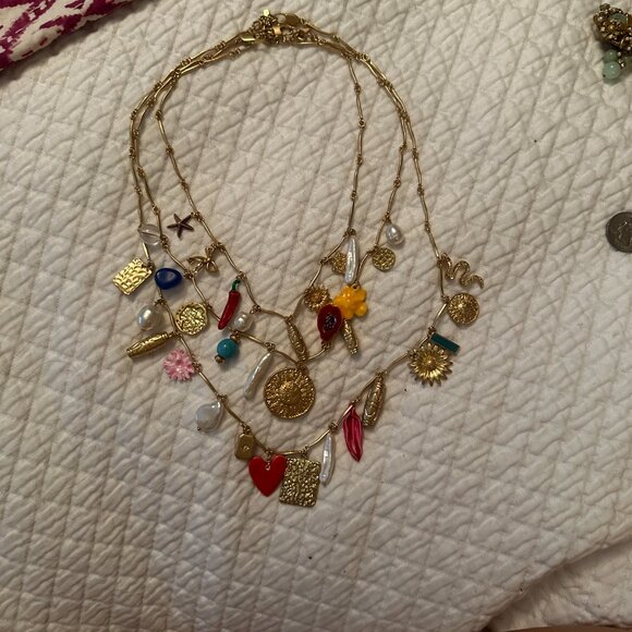 NWT ZARA 2024 3-Pack of Multi-Charm Necklaces Long Gold-Color/Colorful 1856/070 - Picture 9 of 9